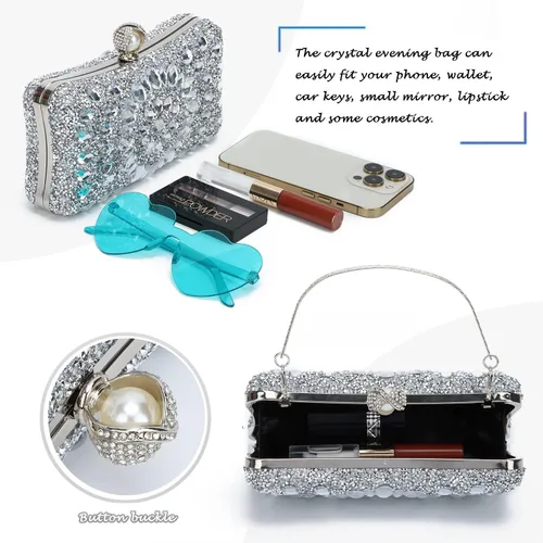 Miniatura 4 de Lanpet Bolso de noche con diamantes de imitación de cristal multicolor para mujer, bolso de hombro con correa de cadena