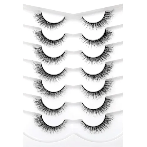 Miniatura 62 de Medias pestañas postizas con banda transparente, finas, estilo ojo de gato, naturales, cortas, pequeñas, acento 3/4, de visón sintético, tiras