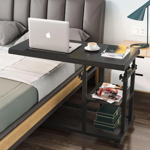Miniatura 3 de Tribesigns Mesa C de altura ajustable con ruedas, mesa auxiliar móvil para aperitivos con tablero de dibujo inclinable, soporte para sofá, mesita