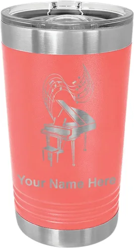 Miniatura 15 de LaserGram Vaso de pinta aislado al vacío de 16 onzas, piano de cola, grabado personalizado incluido (negro)