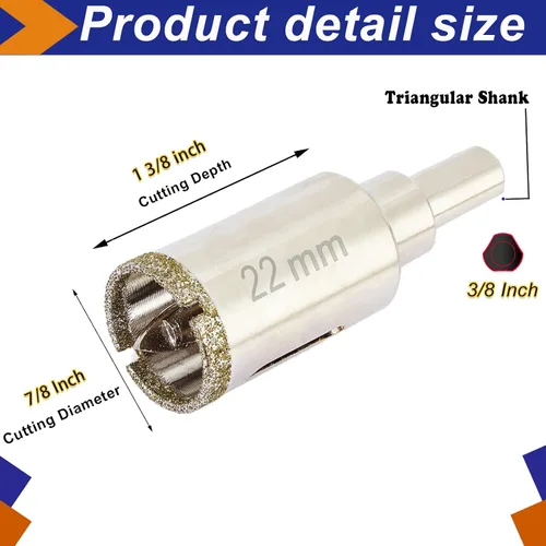 Miniatura 3 de Sierra perforadora de diamante de 7/8 pulgadas con broca piloto, brocas para azulejos de 7/8 pulgadas para granito, cerámica, azulejos de porcelana