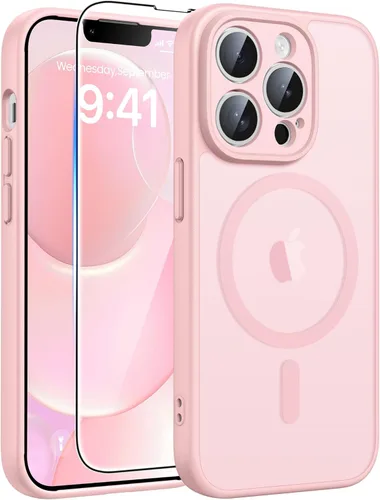 FNTCASE Funda para iPhone 13 Pro: Fundas magnéticas translúcidas mate delgadas con protector de pantalla de vidrio templado [protección completa de
