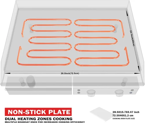 Miniatura 5 de EGGKITPO Plancha eléctrica comercial de 29 pulgadas, parrilla grande para encimera, 240 V, 3500 W, antiadherente, parrilla Teppanyaki de acero