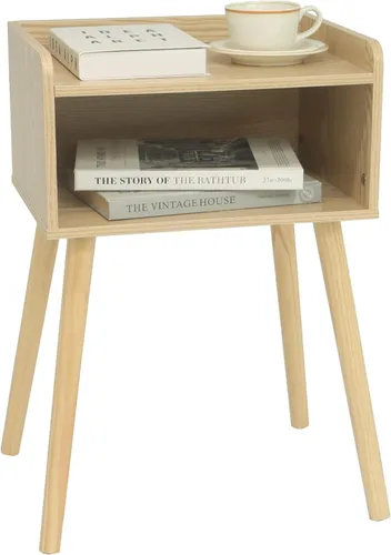 Miniatura 14 de MaxSmeo - Conjunto de 2 mesitas de noche, mesa auxiliar de estilo moderno de mediados de siglo para dormitorio con almacenamiento, pequeño juego