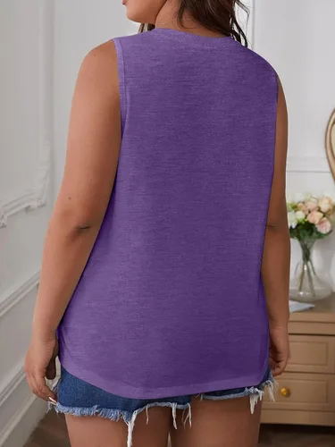 Miniatura 6 de Bliwov Camiseta sin mangas para mujer, cuello redondo, ajuste holgado, básica, color sólido, informal, para verano