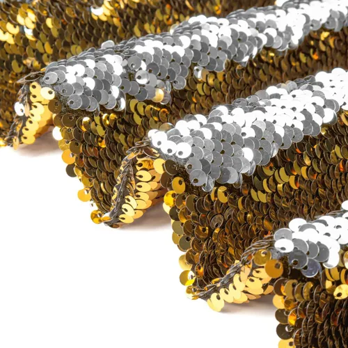 Miniatura 2 de Partisout Tela de lentejuelas reversible de 1 yarda: plata a oro de dos tonos, tela de purpurina de sirena para vestidos de bricolaje, telones