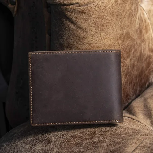 Miniatura 4 de Polare - Cartera plegable de piel de vaca con bloqueo RFID para hombres con 2 ventanas de identificación