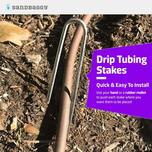 Miniatura 5 de Sandbaggy Paquete de 100 estacas de tubo de goteo para paisaje, 5 pulgadas de longitud, calibre 11, resistentes, anclajes de goteo, pasadores