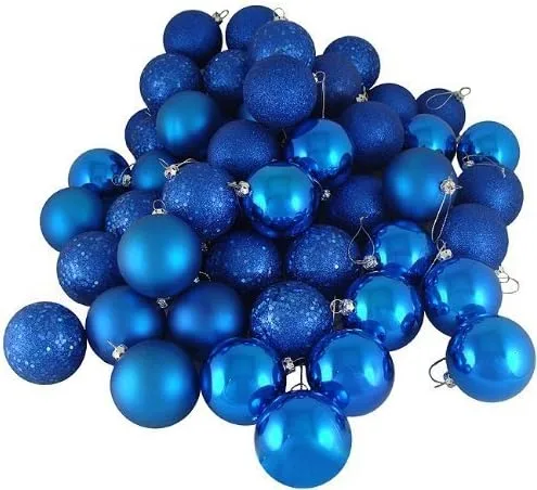 Kipokalor Adornos azules de bola para árbol de Navidad, mini adornos de Navidad inastillables satinados brillantes y con acabado brillante (azul, 21