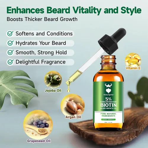 Miniatura 4 de MistySprite Aceite de crecimiento de barba para hombre, 5% de biotina, aroma de serenidad cítrica, 2 onzas (paquete de 10), suaviza, acondiciona