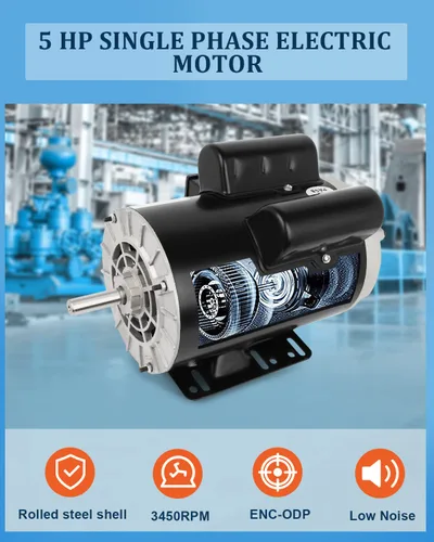 Miniatura 3 de Motor eléctrico de 5HP 3450 RPM, compresor de aire monofásico,5/8 "Diámetro del eje laminado de acero Shell 60 HZ,208V-230V