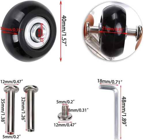 Miniatura 2 de OwnMy Ruedas de repuesto para maleta de equipaje de 1.575 in x 0.709 in, kit de reparación de rodamientos de ruedas giratorias de goma, un juego de 4