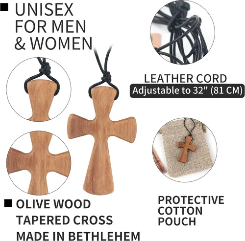 Miniatura 4 de Collar con colgante de cruz de madera natural tallada a mano para hombres y mujeres