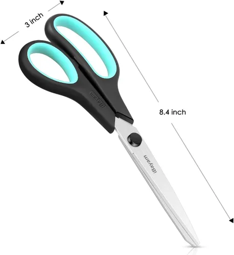 Miniatura 5 de Paquete de 3 tijeras resistentes de 8 pulgadas con cuchillas ultra afiladas y asas de agarre cómodo, para oficina, hogar, escuela, costura
