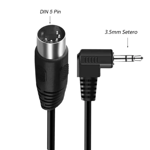 Miniatura 4 de Cable DIN de 5 pines, DIN 5 pines MIDI macho a 0.138 in TRS macho estéreo macho cable de conexión de audio de ángulo de 90 grados para tarjeta