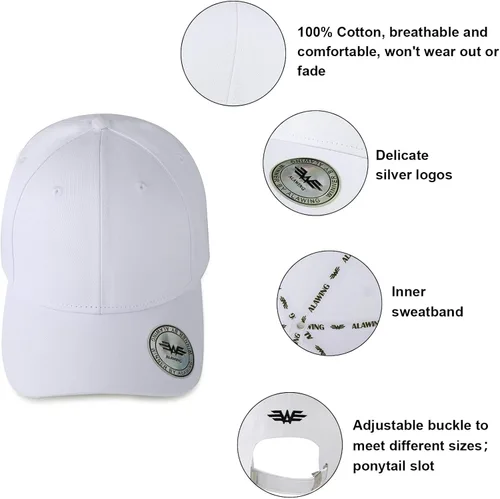 Miniatura 4 de ALAWING Gorra de béisbol plateada de tamaño ajustable para actividades al aire libre, algodón puro, resistente al sudor y transpirable, M