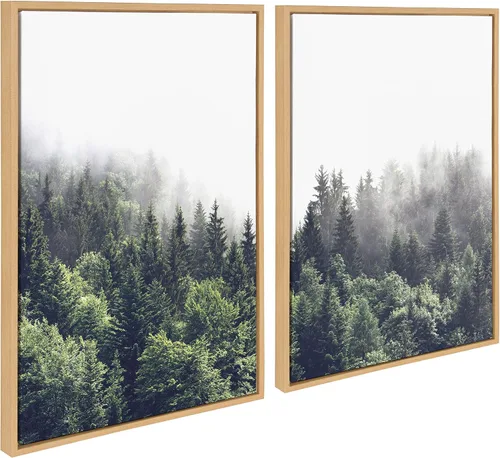 Miniatura 7 de Kate and Laurel Sylvie Lush Green Forest on a Foggy Day - Juego de arte de pared en lienzo enmarcado a la izquierda y a la derecha por The Creative