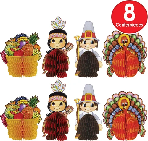 Miniatura 4 de Beistle 8 piezas de mini decoraciones de Acción de Gracias, centros de mesa para decoración del hogar de cosecha de otoño