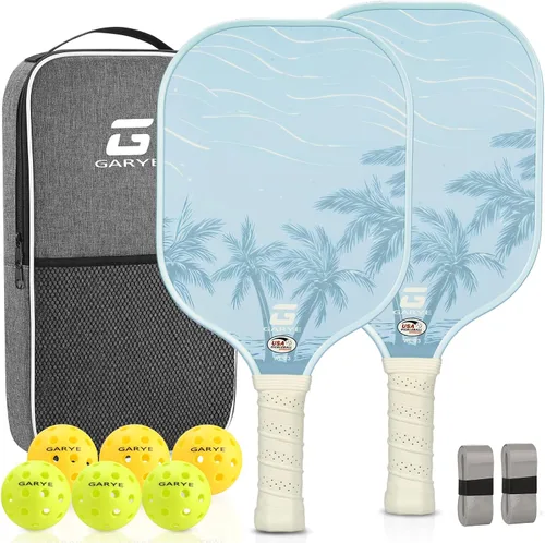Miniatura 7 de GARYE Juego de 2 palas de pickleball aprobadas por USAPA, juego de pickleball de fibra de carbono, raquetas ligeras de pickleball, paquete de 2