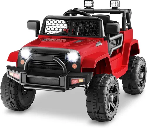 Miniatura 10 de Costzon Vehículo de camión con batería de 12 V con control remoto, suspensión de resorte, faros, música, bocina, MP3, puerto USB y auxiliar, regalo
