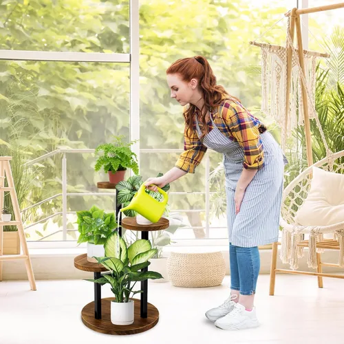 Miniatura 2 de GEEBOBO Soporte para Plantas de 3 Niveles para Interiores, Soportes de Metal y Madera para Plantas de Interior Múltiples, Estante Escalonado