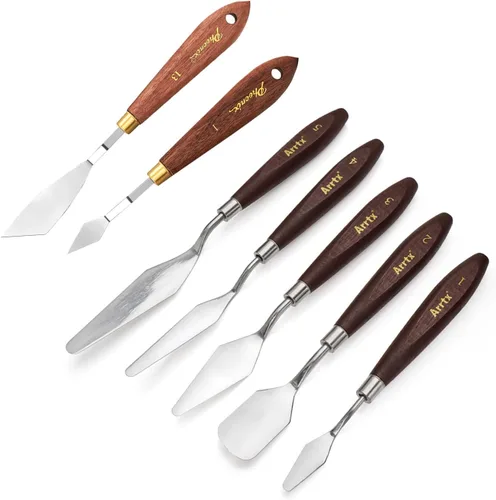 5 + 2 cuchillos de pintura de acero inoxidable, espátula, paleta, cuchillo, accesorios de pintura al óleo, juego de mezcla de colores para óleo,