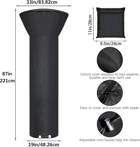 Miniatura 2 de Fundas para calentador de patio con cremallera y bolsa de almacenamiento, impermeable, a prueba de polvo, resistente al viento, resistente a la luz