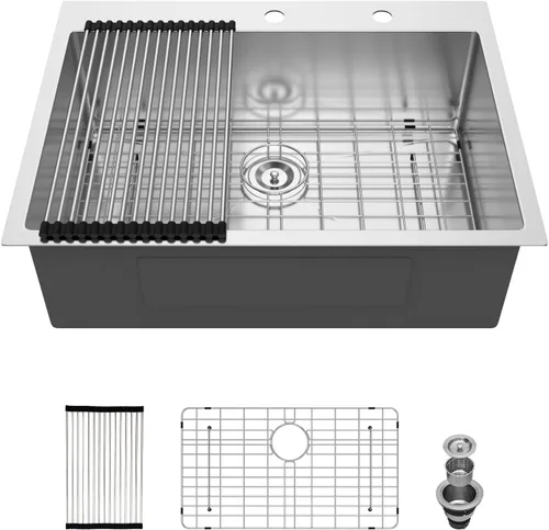 Miniatura 35 de Fregadero de cocina para exteriores, 21 x 20 pulgadas, fregadero de barra para exteriores, fregaderos de cocina de acero inoxidable de montaje