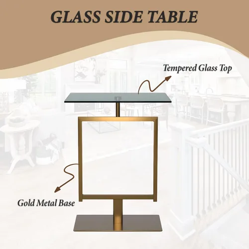 Miniatura 8 de Kings Brand Furniture Molein - Mesa auxiliar, base de metal dorado con parte superior de vidrio templado, moderna mesa rectangular con pedestal