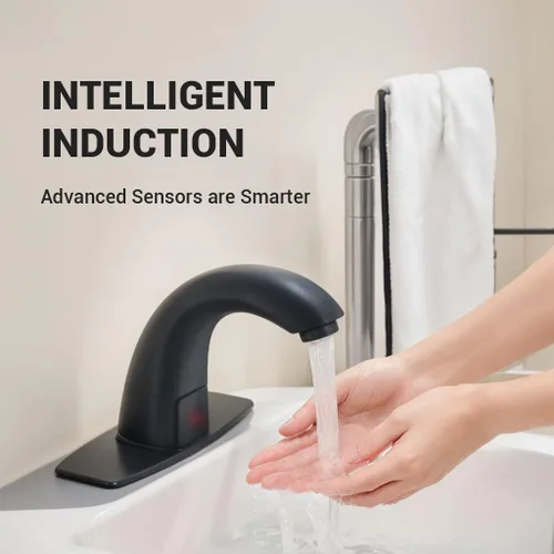 Miniatura 2 de Grifo de baño sin contacto con sensor de movimiento automático con placa de cubierta de orificio y mezclador de temperatura, lavabo manos libres