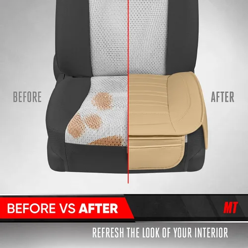 Miniatura 6 de Motor Trend Fundas de asiento para autos, camiones, SUV, fundas de asiento acolchadas de piel sintética beige con bolsillos de almacenamiento, funda