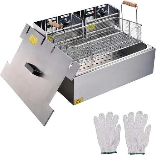 Miniatura 3 de Ampersand Shops - Freidora eléctrica comercial de 20 litros con cabezales eléctricos duales para papas fritas, maíz, perros, pollo frito, calidad