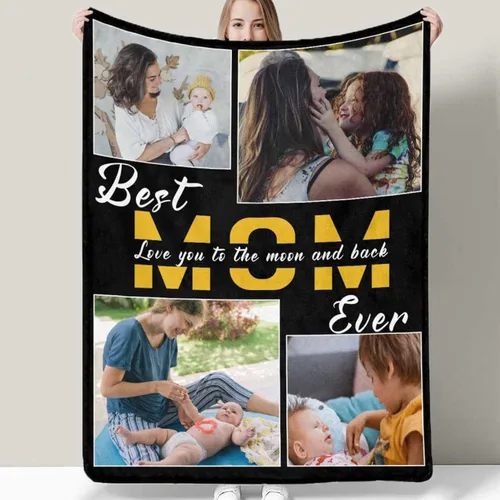 Miniatura 10 de D-Story Manta personalizada para el día de la madre con fotos: fabricada en Estados Unidos, regalos personalizados de hija e hijo, manta de fotos