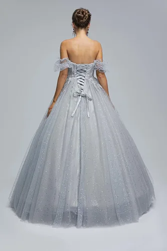 Miniatura 6 de Engerla Vestido largo de quinceañera de tul con cuentas para mujer