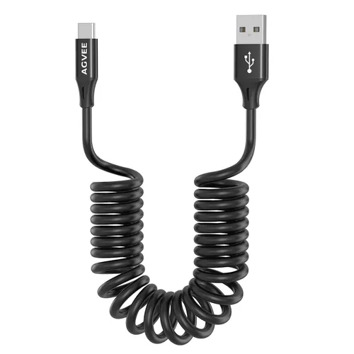 Miniatura 21 de AGVEE Cable de carga corto USB a USB-C en espiral de 1.5 pies [certificado USB-IF] Cable de carga rápida de 3 A en el automóvil para iPhone 17/16/15