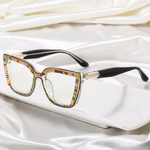 Miniatura 3 de ICARA Oprah Style - Gafas de lectura con diamantes para mujer, marco cuadrado de gran tamaño, bloqueo de luz azul, lectores de computación
