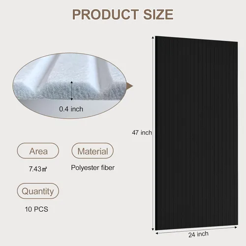 Miniatura 3 de Paquete de 10 paneles acústicos grandes de 48 x 24 x 0.38 pulgadas, paneles de pared autoadhesivos para amortiguar el sonido, paneles de pared Negro