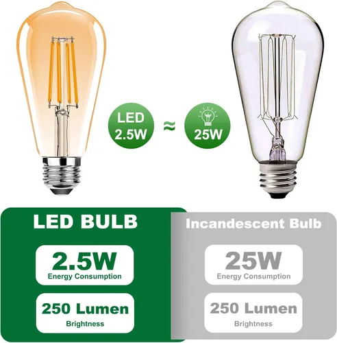 Miniatura 5 de ST19 Bombillas LED Edison vintage, bombilla LED E26 equivalente a 25 W, bombillas de filamento LED vintage, 2.5 W blanco cálido 2200 K, 250 lúmenes