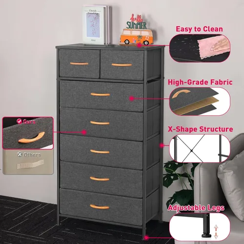 Miniatura 8 de Mifuro - Cómoda alta para dormitorio, torre organizadora de almacenamiento vertical con 7 cajones, cómoda con contenedores de tela, marco de acero