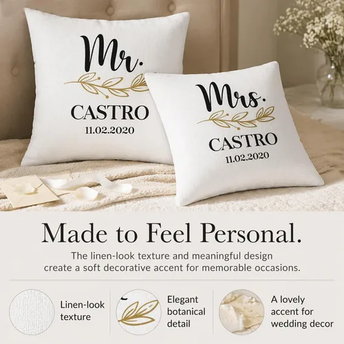 Miniatura 2 de Elegante juego de 2 fundas de almohada de lino blanco de Mr & Mrs personalizadas, regalos de boda, despedida de soltera, día de San Valentín