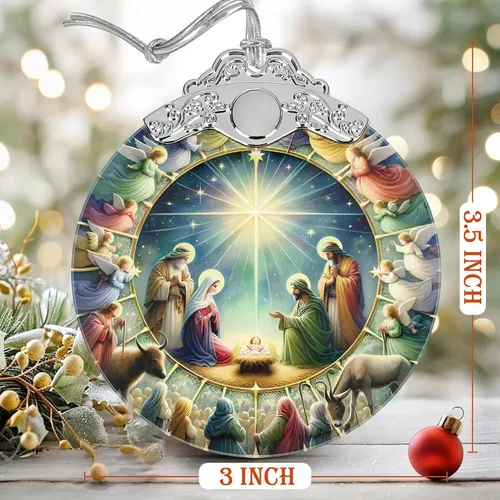 Miniatura 3 de Adorno de Navidad de natividad, decoración de Navidad de vitrales de 3 pulgadas, adornos de natividad para árbol de Navidad, regalos cristianos