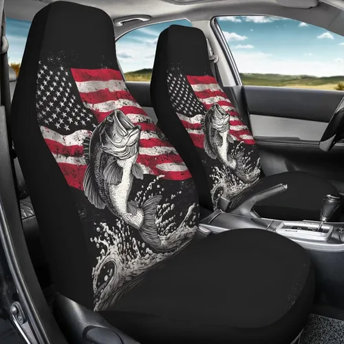 Miniatura 3 de Funda de asiento de coche con bandera americana, 2 piezas, fundas de asiento delantero, cojín de asiento de automóvil, funda protectora patriótica