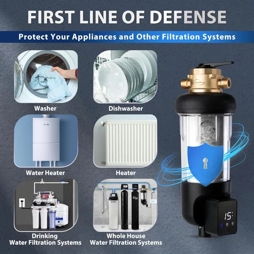 Miniatura 7 de iSpring WSP50SL-ARJ-BP, certificado NSF, filtro de agua de sedimentos giratorios para toda la casa, 4 modos de derivación, incluye Siliphos que