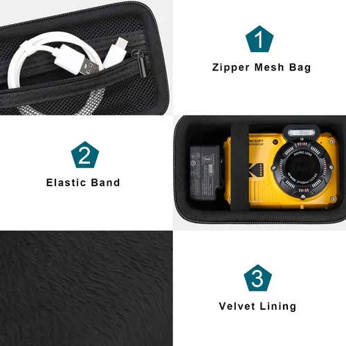 Miniatura 5 de Canboc Funda de transporte para cámara digital Kodak PIXPRO WPZ2, resistente e impermeable, bolsa de fotografía subacuática, bolsillo de malla