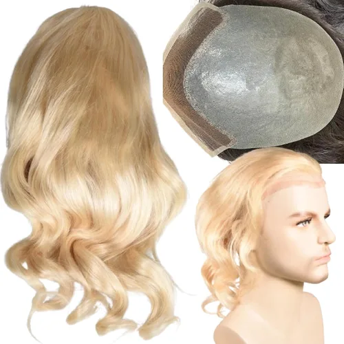 Miniatura 11 de Voloria Sistema de reemplazo de cabello tipo tupé de 12 pulgadas de largo para hombre, encaje suizo frontal, línea capilar natural, pelo de piel