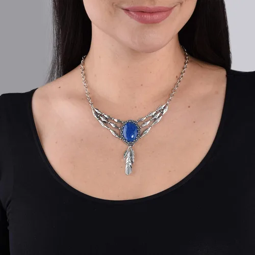 Miniatura 2 de American West Sterling - Placa de piedras preciosas con colgante de plumas, 16.9in