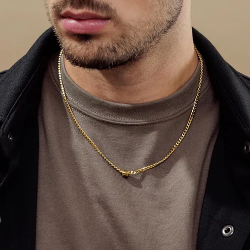 Miniatura 5 de Galis Classic Chains For Men - Cuban Link Chain with Small Bead Pendant, Diamond-Cut Stainless Steel, Waterproof Silver Plated Men's Necklace, Gold