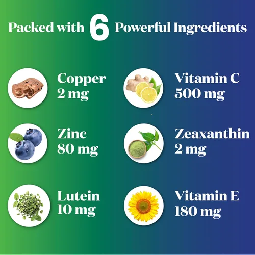 Miniatura 5 de AREDS 2 Suplemento de vitaminas y minerales para ojos, contiene luteína, vitamina C con cobre añadido, 120