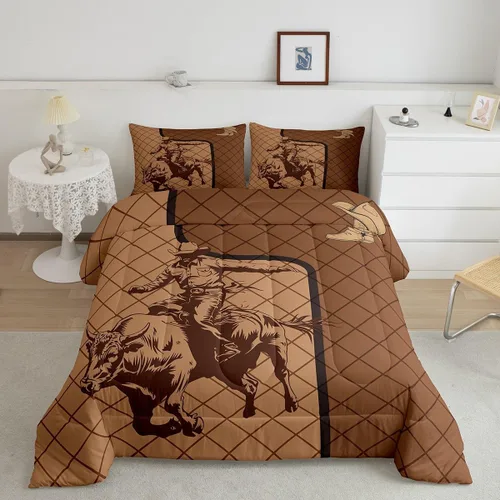 Miniatura 11 de Castle Fairy Juego de edredón de vaquero occidental, tamaño matrimonial, juego de ropa de cama de estilo bohemio con estampado de leopardo, rayo