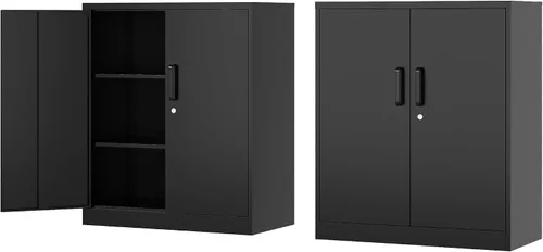 Fesbos Armario de almacenamiento de metal, archivadores de acero de 36 pulgadas de alto con puertas con cerradura y estantes ajustables, gabinete de